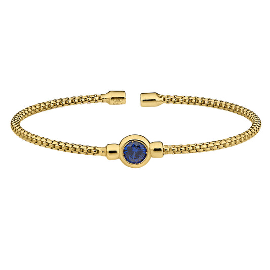 Box Link Cuff Bezel Set Birthstone Bracelet - September