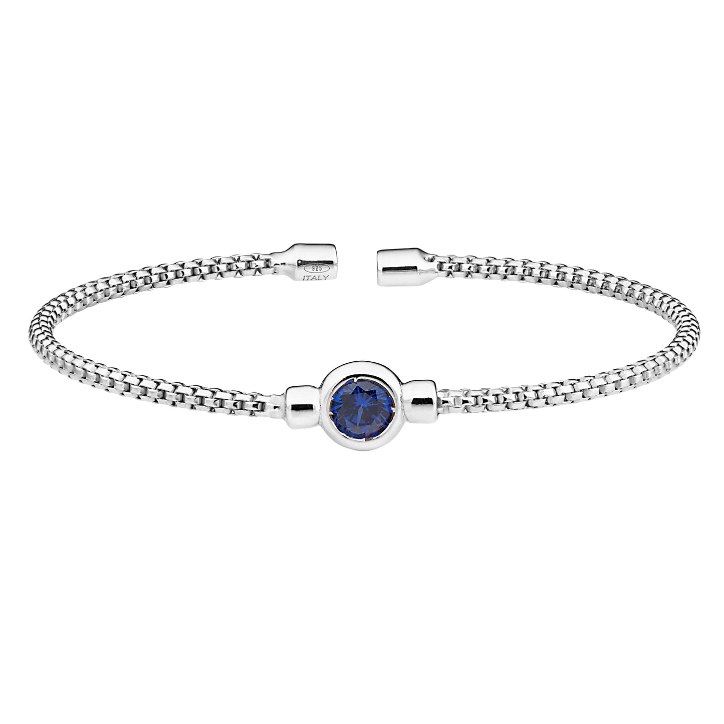 Box Link Cuff Bezel Set Birthstone Bracelet - September