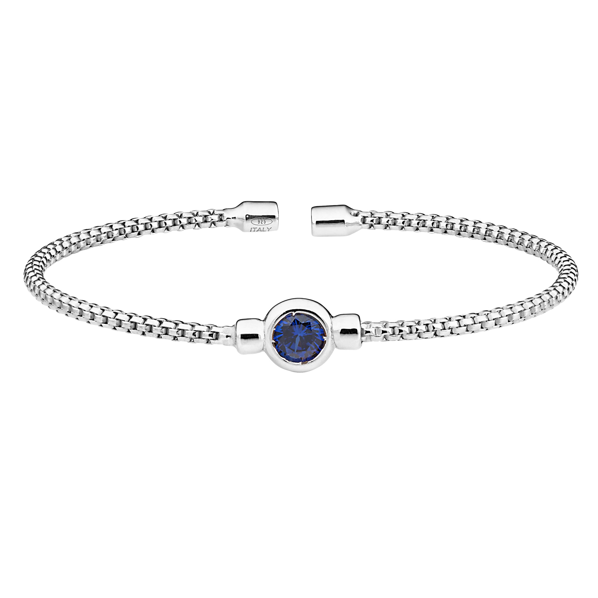 Box Link Cuff Bezel Set Birthstone Bracelet - September