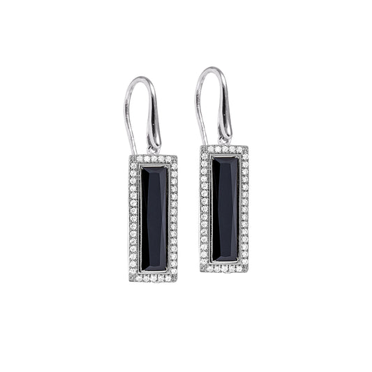 Rectangle Simulated Onyx Stone Earrings   (LL7121E-RH)