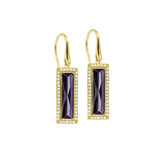 Rectangle Birthstone Drop Earrings - February   (LL7121E2-G)