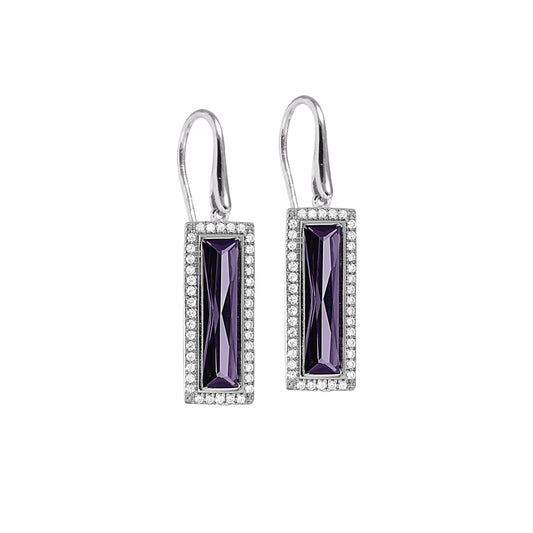 Rectangle Birthstone Drop Earrings - February   (LL7121E2-RH)