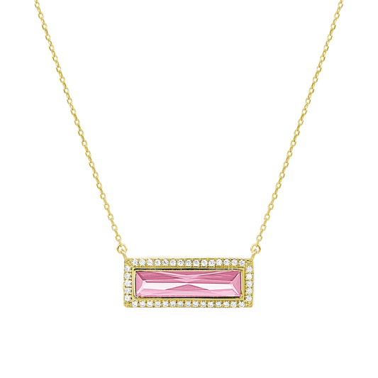 Birthstone Necklace with Rectangle Stone - October