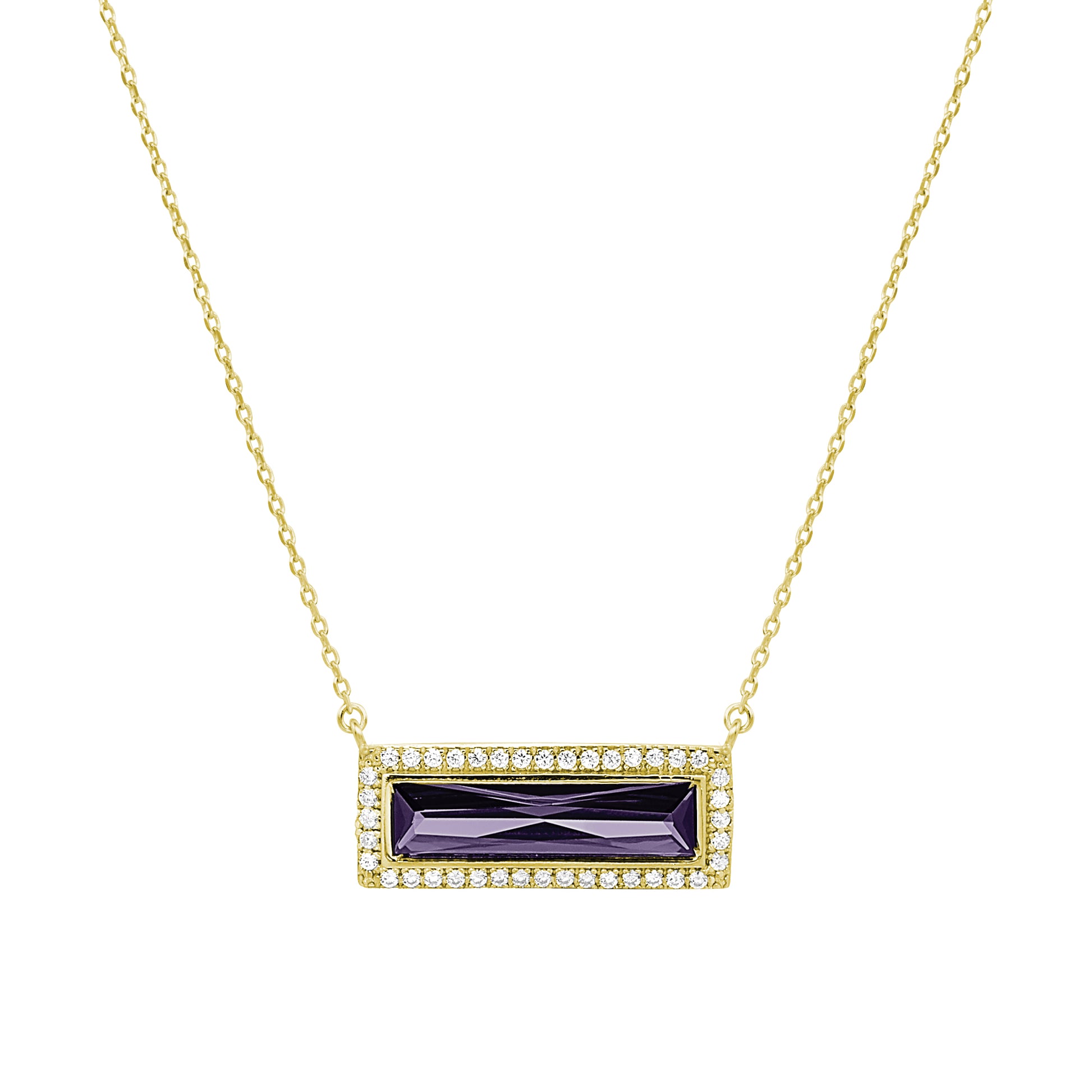 Birthstone Necklace with Rectangle Stone - February