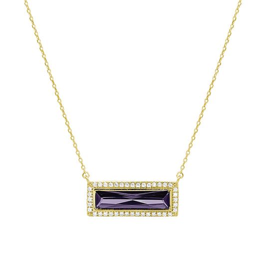 Birthstone Necklace with Rectangle Stone - February