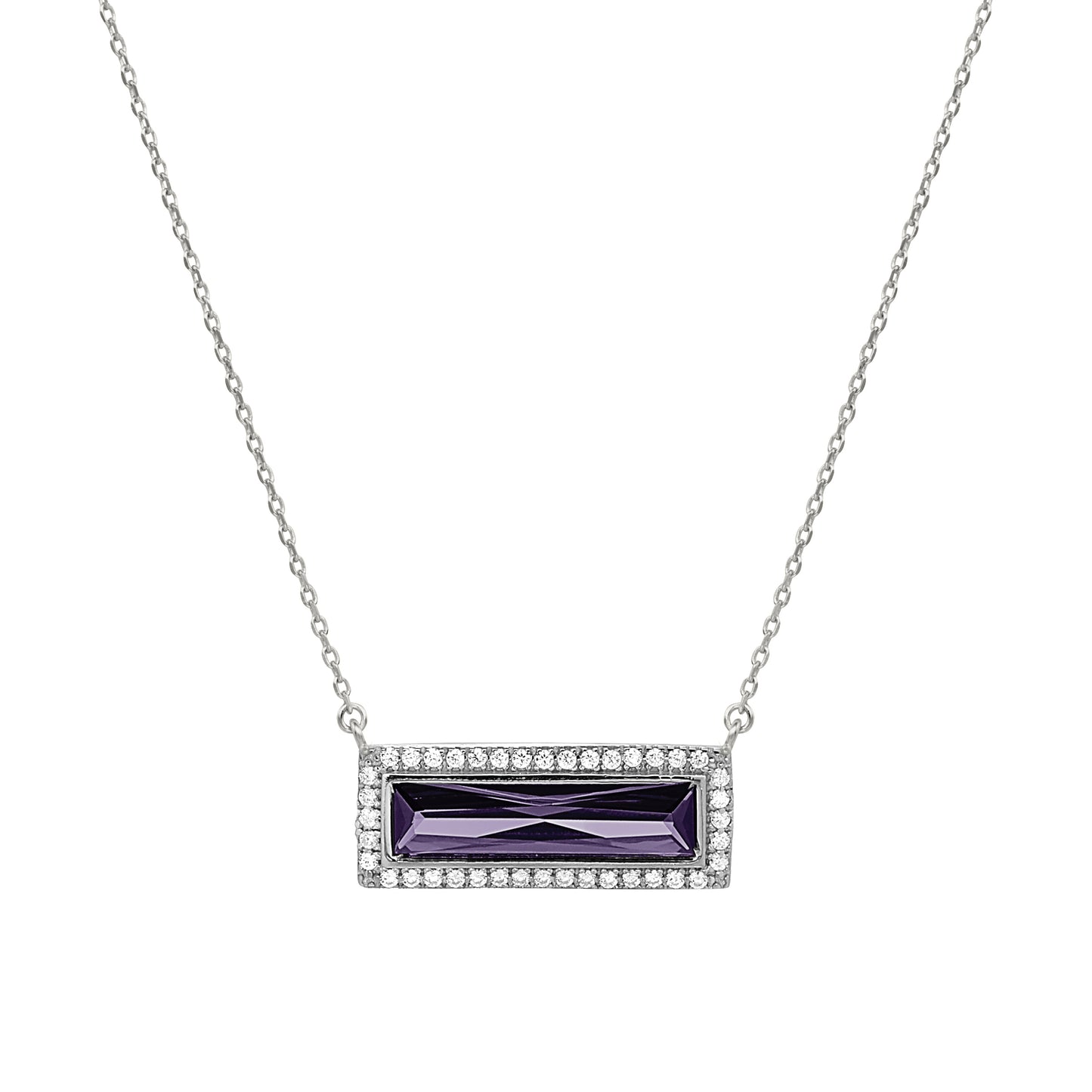 Birthstone Necklace with Rectangle Stone - February