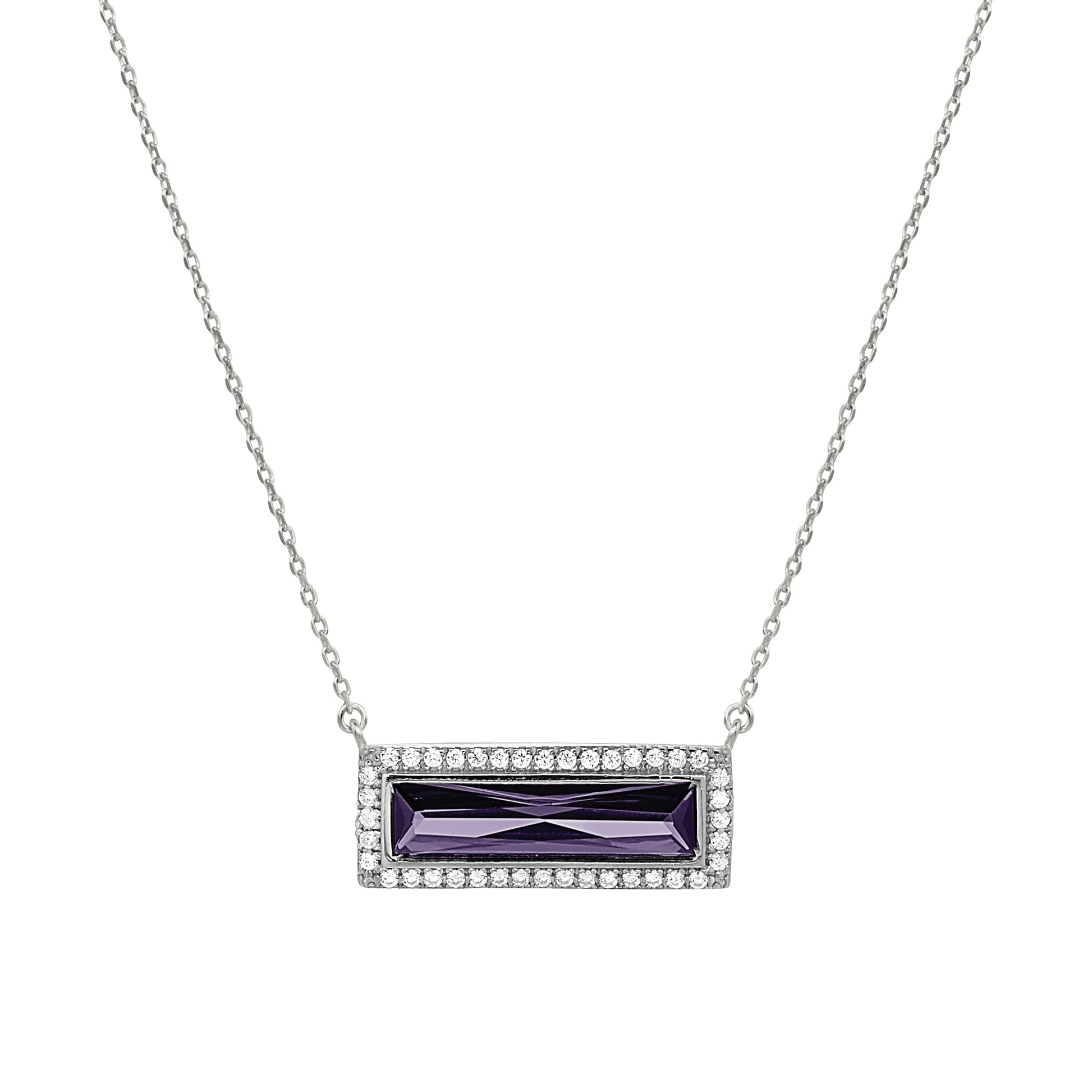 Birthstone Necklace with Rectangle Stone - February