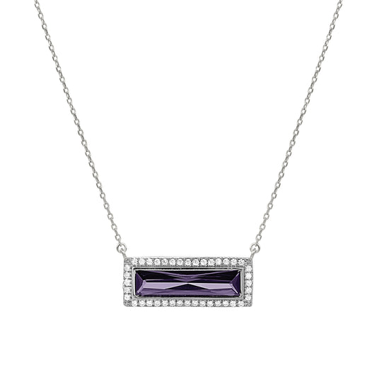 Birthstone Necklace with Rectangle Stone - February