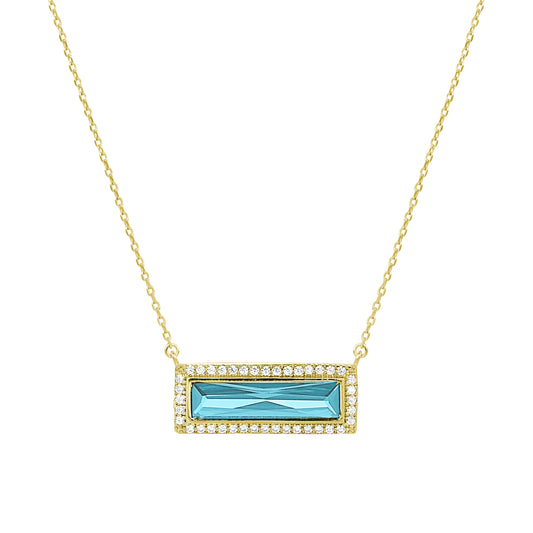 Birthstone Necklace with Rectangle Stone - March