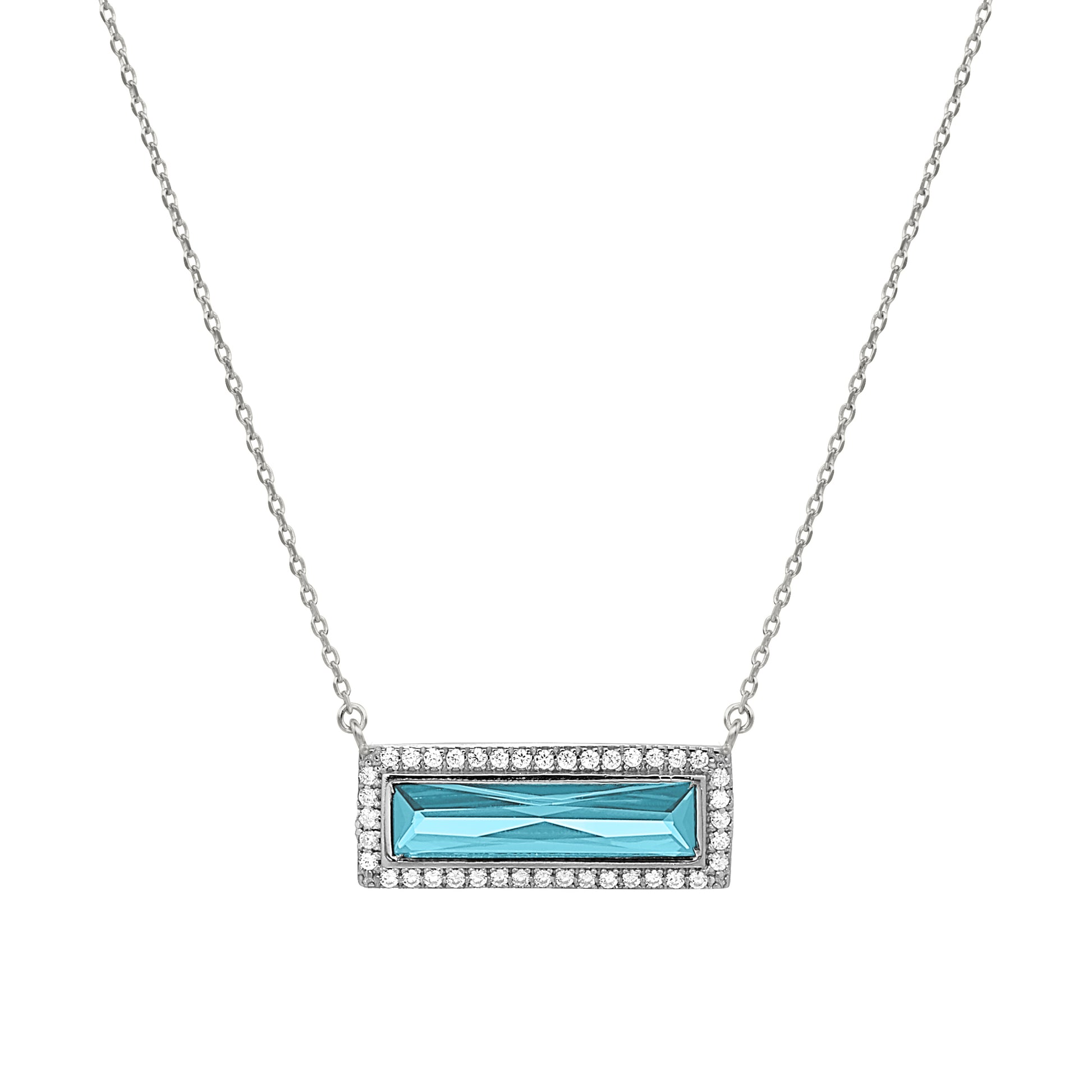 Birthstone Necklace with Rectangle Stone - March