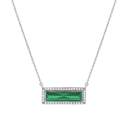 Birthstone Necklace with Rectangle Stone - May