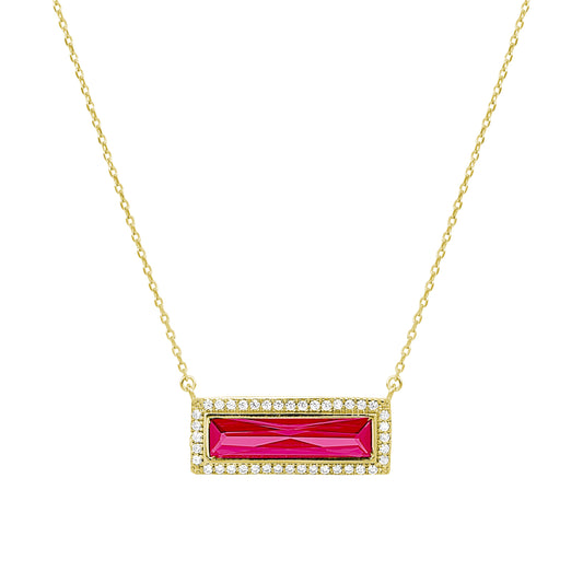 Birthstone Necklace with Rectangle Stone - July