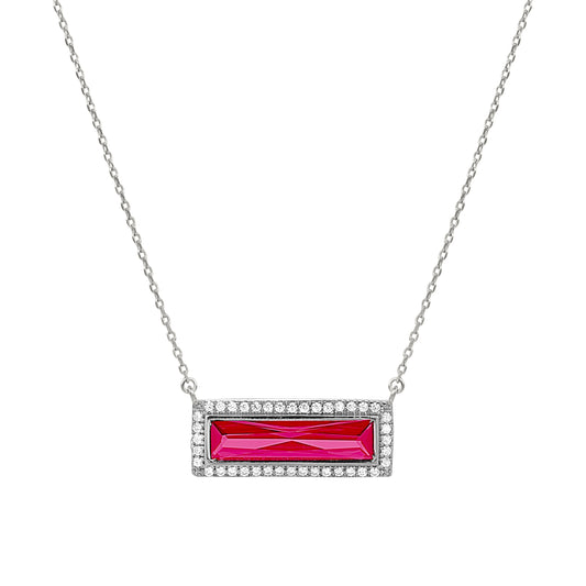 Birthstone Necklace with Rectangle Stone - July