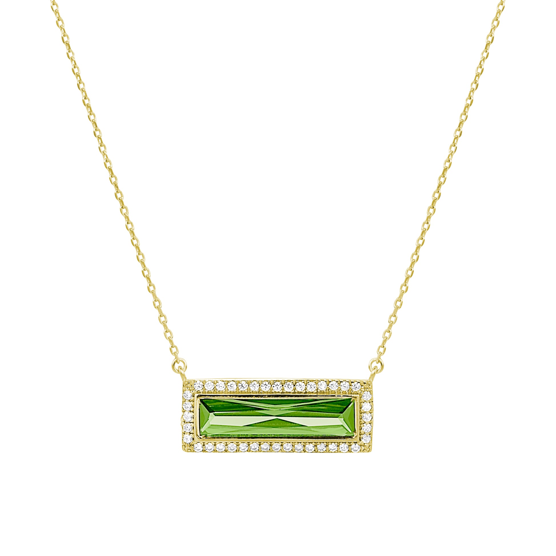 Birthstone Necklace with Rectangle Stone - August