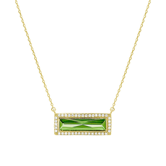 Birthstone Necklace with Rectangle Stone - August