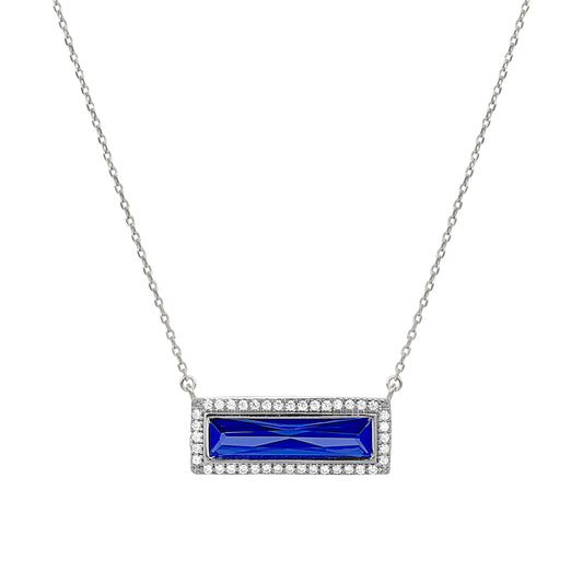 Birthstone Necklace with Rectangle Stone - September