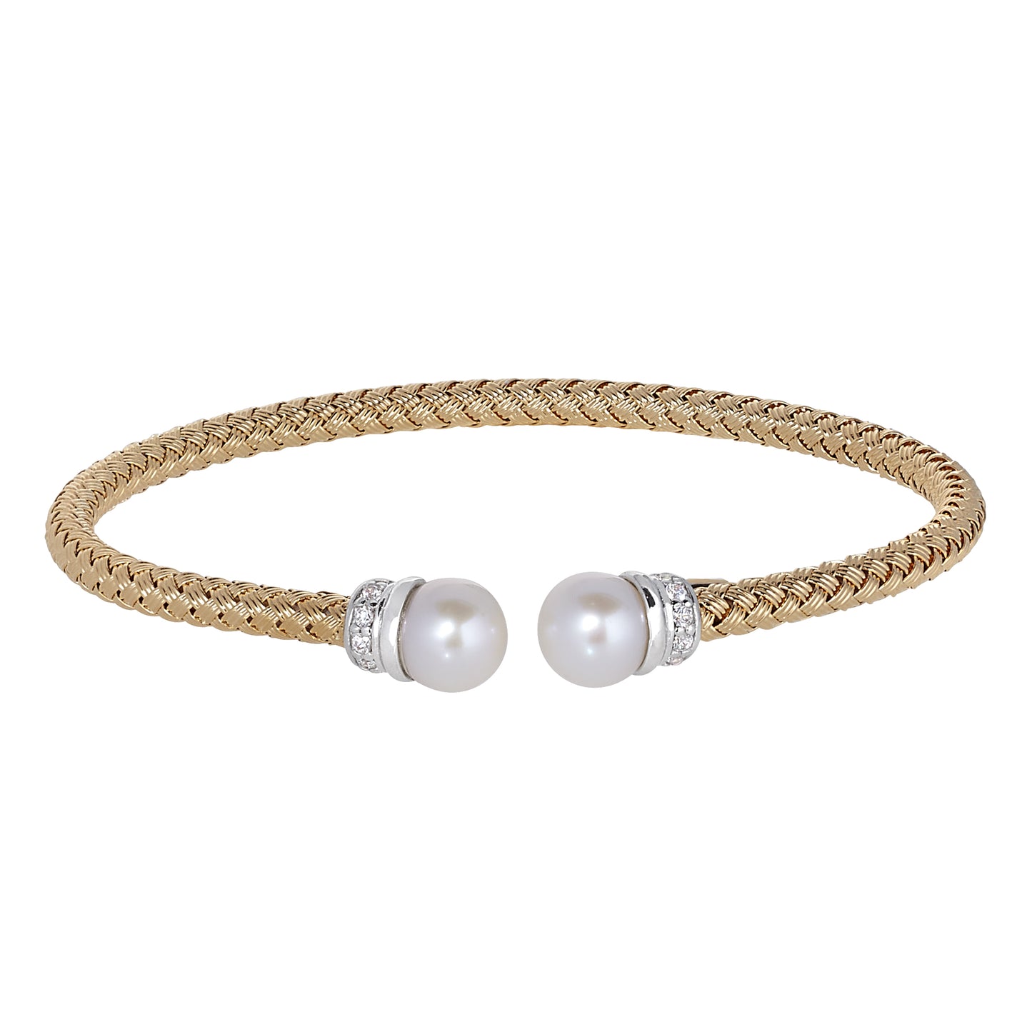 Top Open Shell Pearl Basketweave Cuff Bracelet