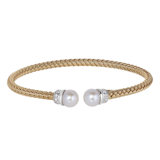 Top Open Shell Pearl Basketweave Cuff Bracelet