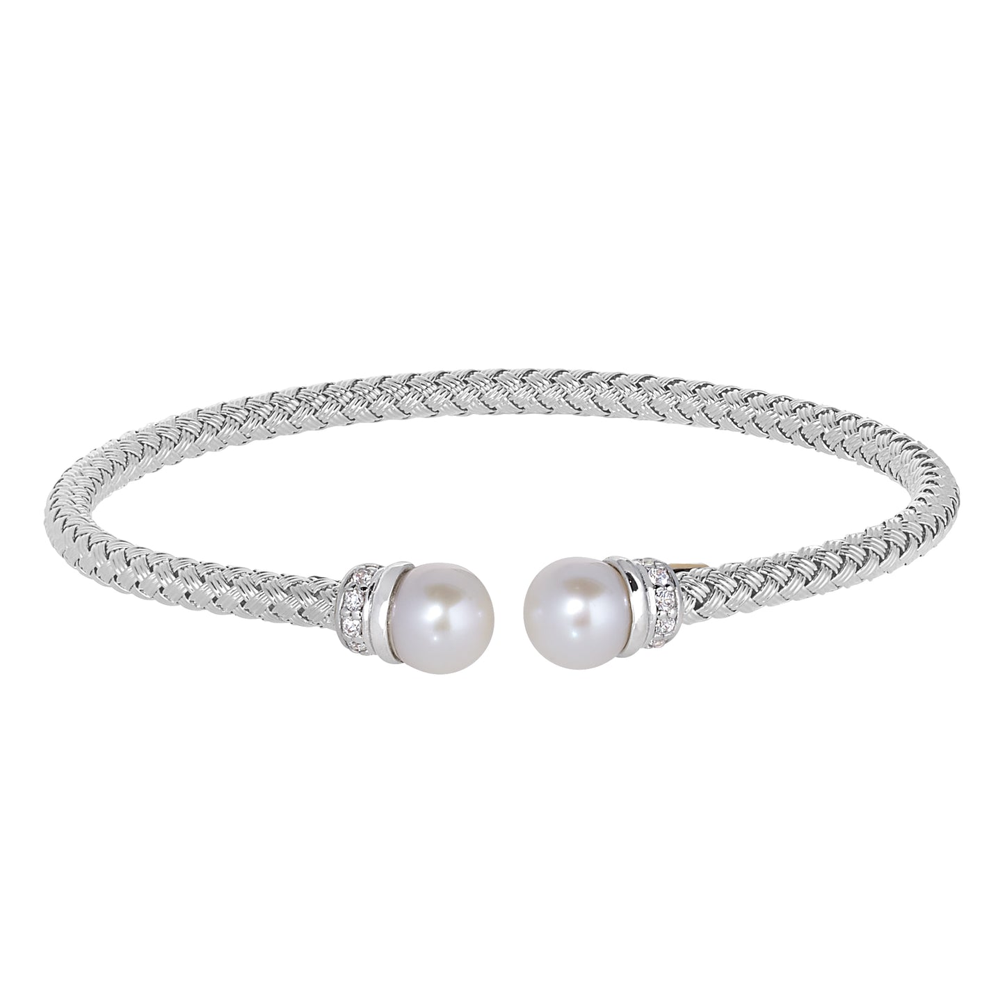 Top Open Shell Pearl Basketweave Cuff Bracelet