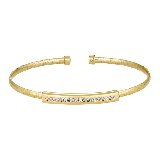 Polished Bar with Floating Stones Cable Cuff Bracelet