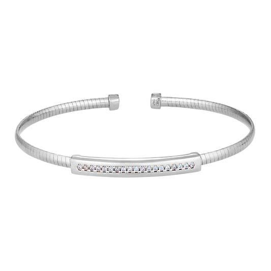 Polished Bar with Floating Stones Cable Cuff Bracelet