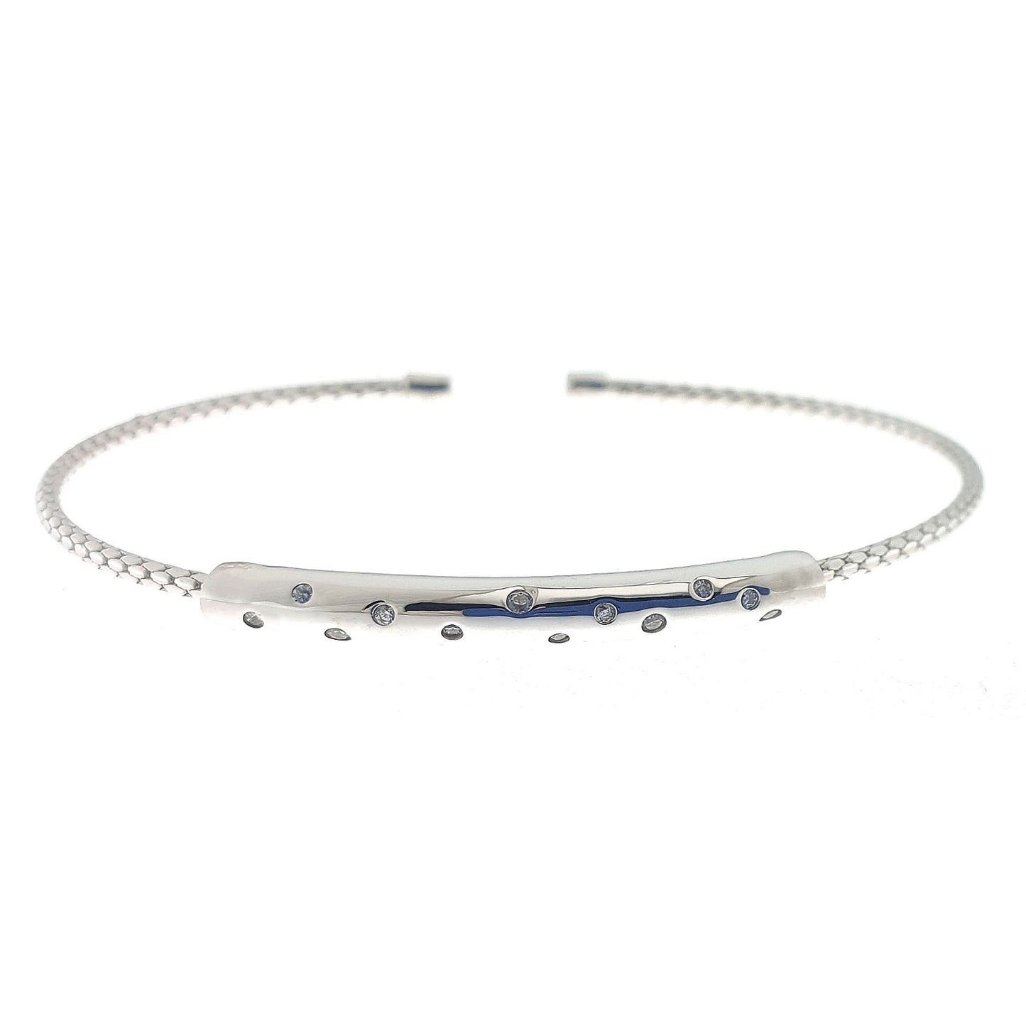 Polished Bar with Floating Stones Cable Cuff Bracelet