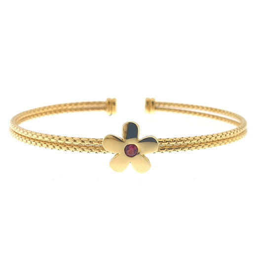 Flower with Pink Stone Corean Cable Cuff Bracelet