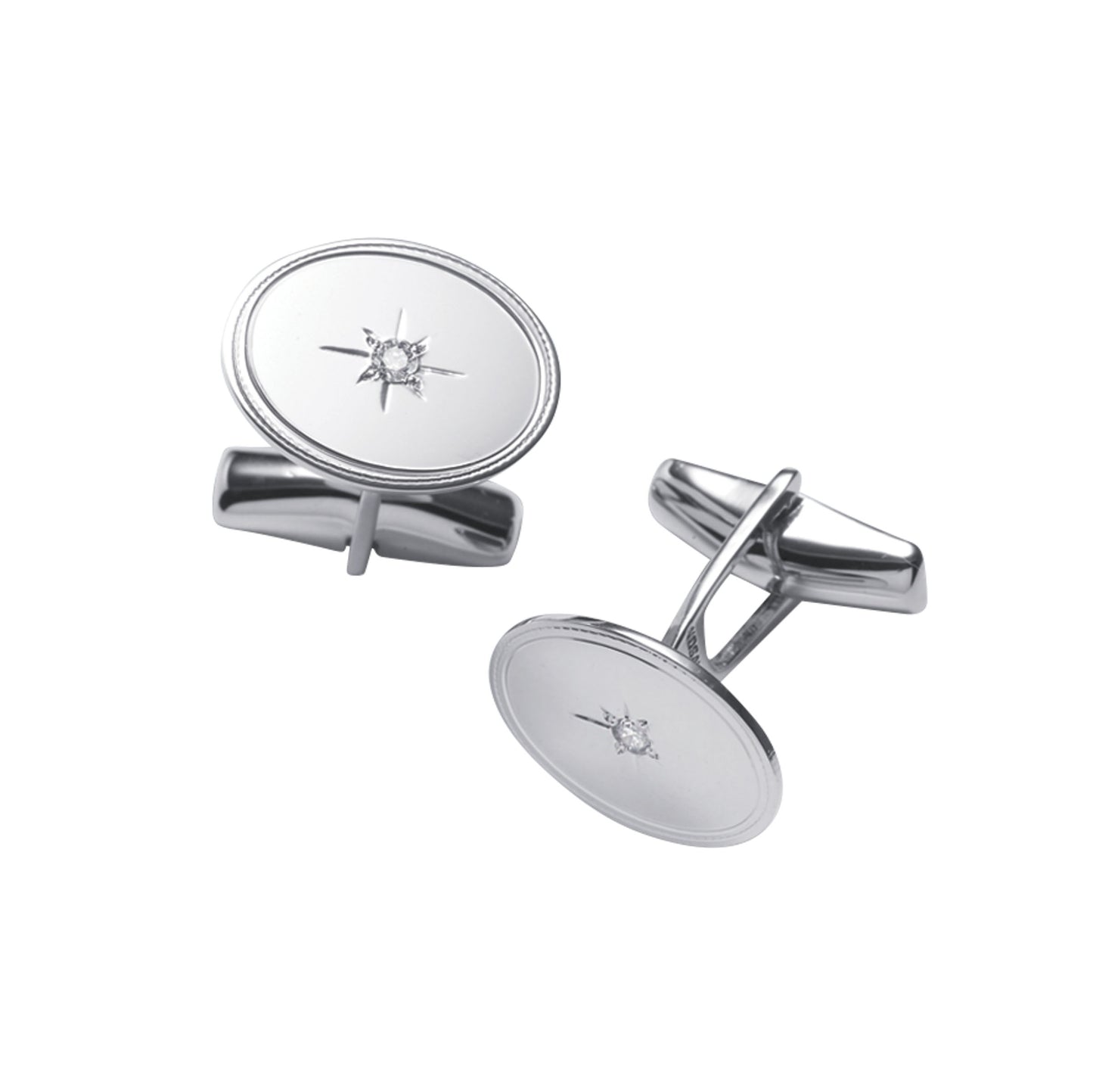 Polished Oval Cufflinks with Diamond Starburst