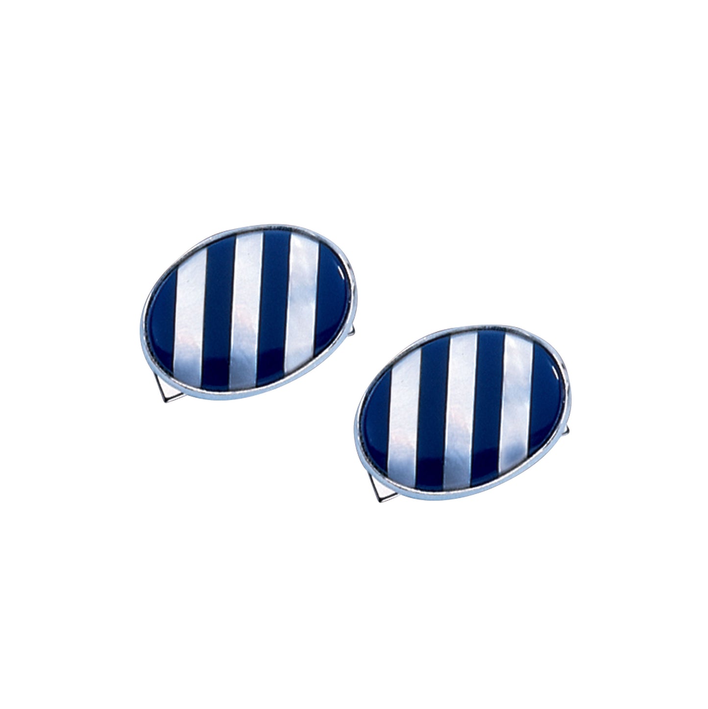 Oval Cufflinks with Lapis and Mother of Pearl Stripes