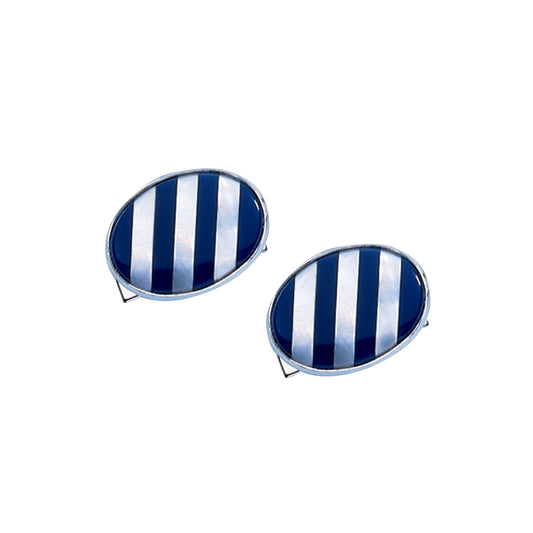 Oval Cufflinks with Lapis and Mother of Pearl Stripes