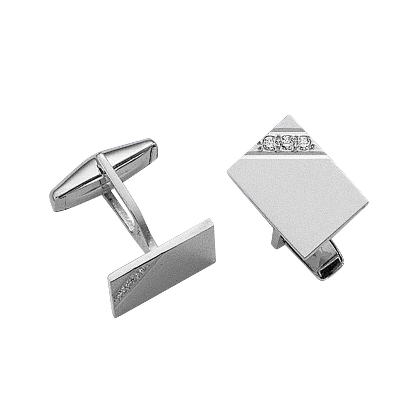 Rectangle Satined Cufflinks with Diamond Corner