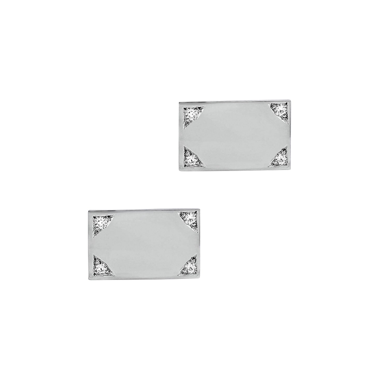 Polished Rectangle Cufflinks with Diamond Corners