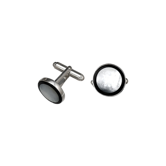 Round Mother of Pearl Cufflinks with Onyx Border