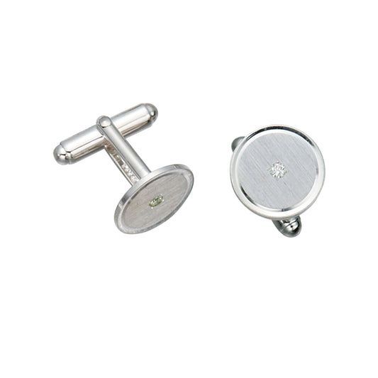 Round Satined Cufflinks with Polished Border and Diamond