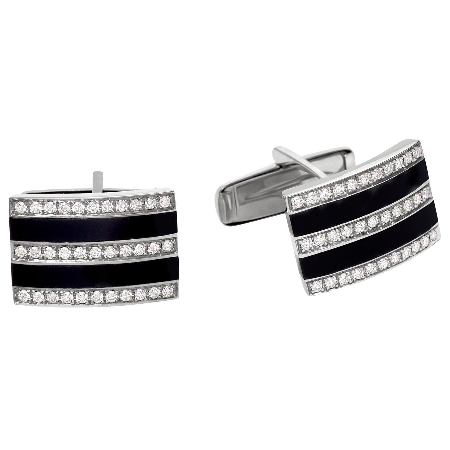 Curved Rectangle Cufflinks with Onyx Inlay and Diamond Stripes