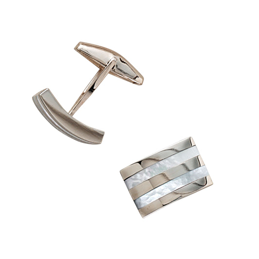 Curved Rectangle Cufflinks with Mother of Pearl Inlay Stripes