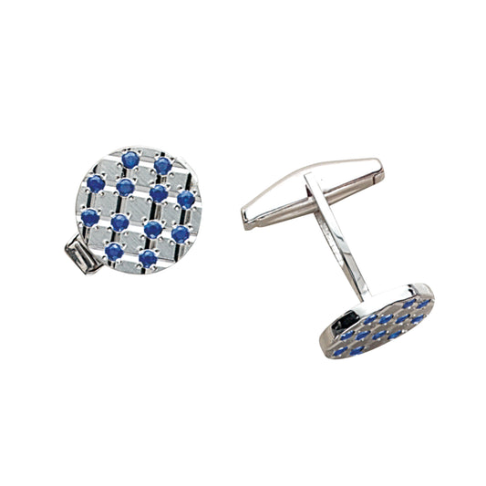 Round Grid Cufflinks with Sapphires