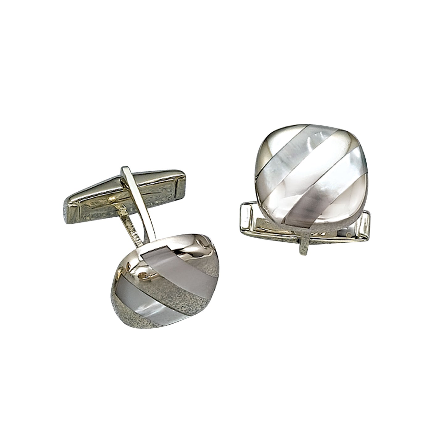 Cushion Cufflinks with Diagonal Mother of Pearl Inlay Stripes