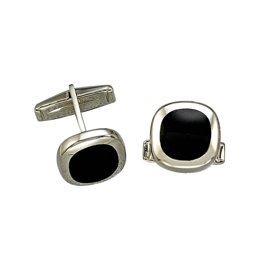 Cushion Cufflinks with Onyx Inlay Center