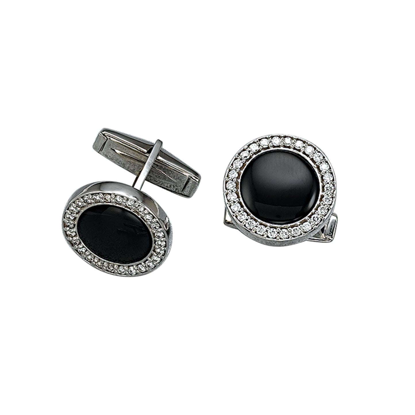 Round Onyx Cufflinks with Diamond Border