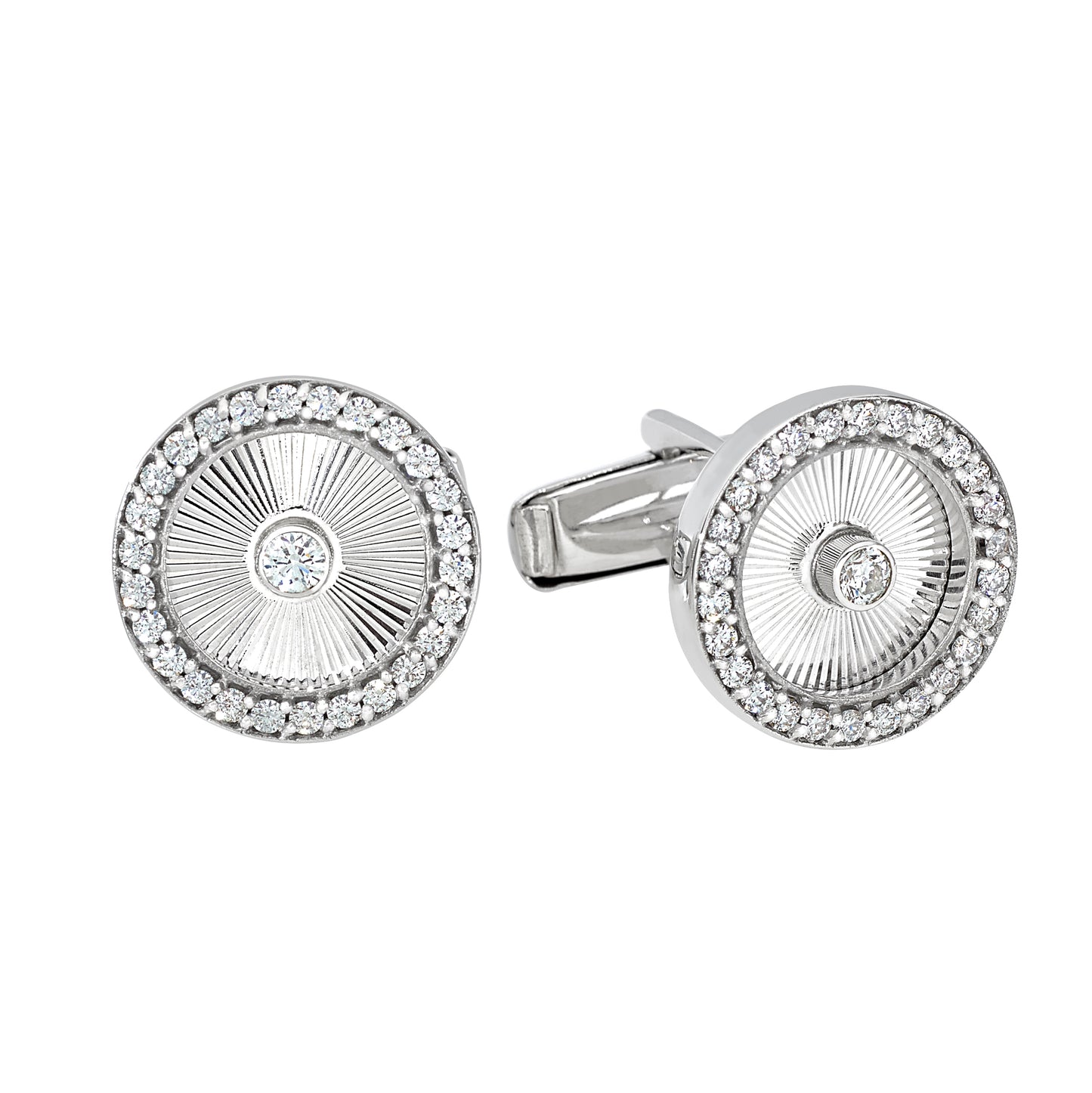 Round Sunray Cufflinks with Diamond Border