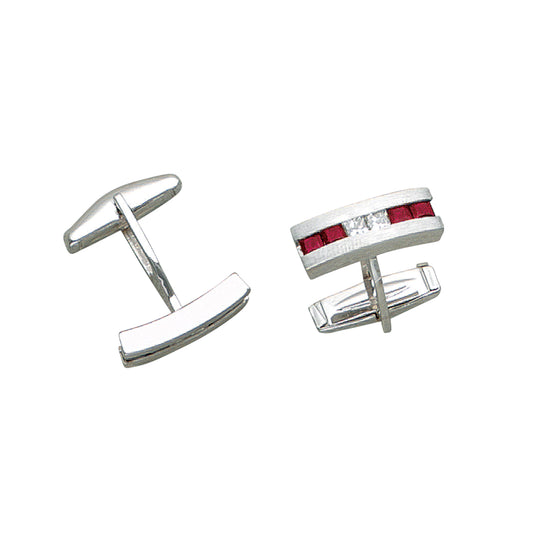 Thin Rectangle Cufflinks with Central Line of Rubies and Diamonds