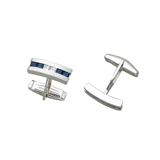 Thin Rectangle Cufflinks with Central Line of Sapphires and Diamonds