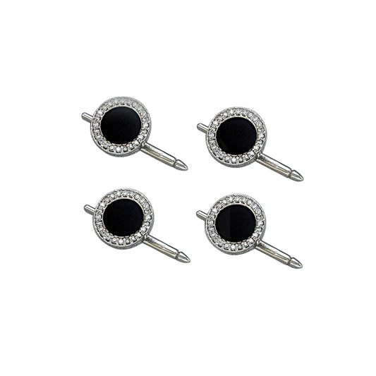 Round Onyx Stud Set with Diamond Border