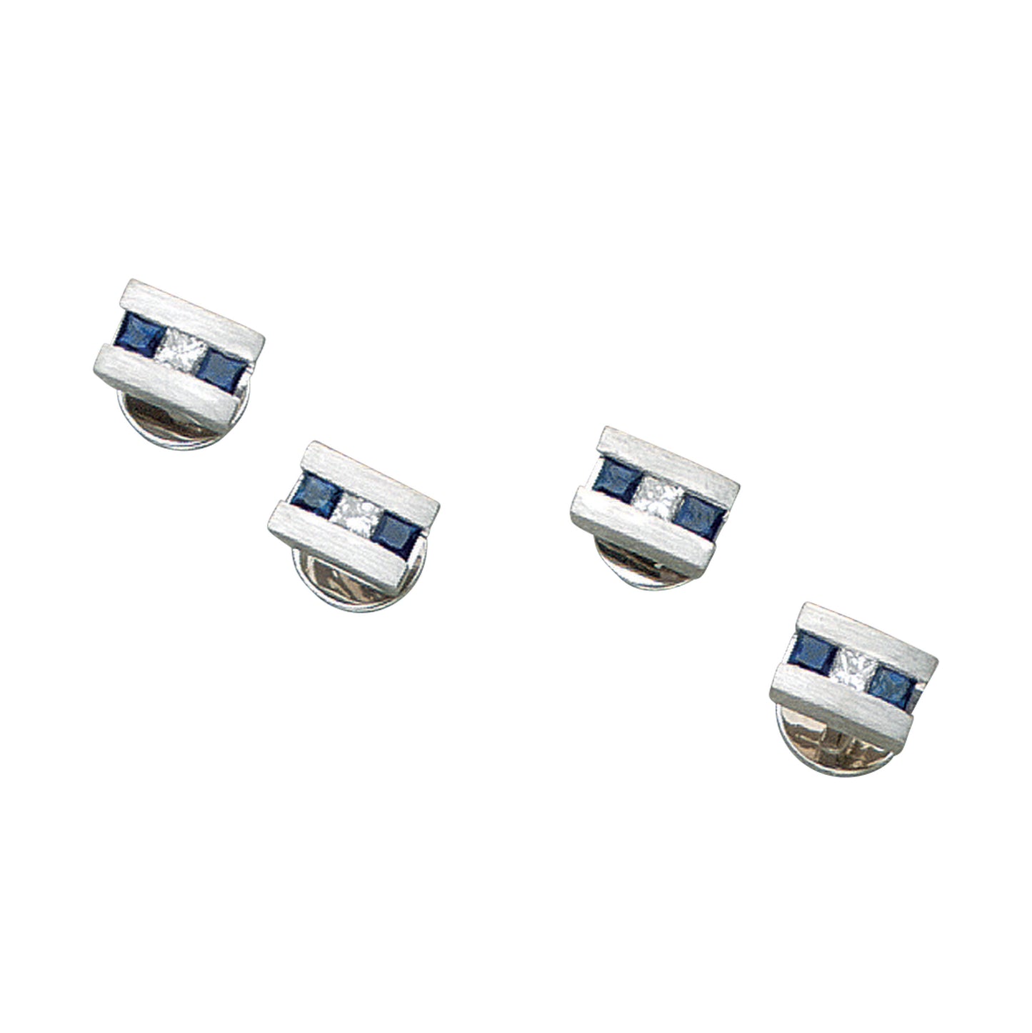 Thin Rectangle Stud Set with Central Line of Sapphires and Diamonds