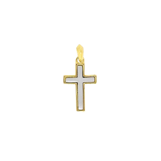 Two Tone Satin Center Cross Pendant Charm   (SCM-003-RH-G)