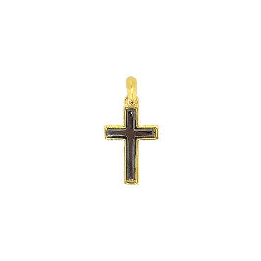 Two Tone Polished Center Cross Pendant Charm   (SCM-005-BK-G)