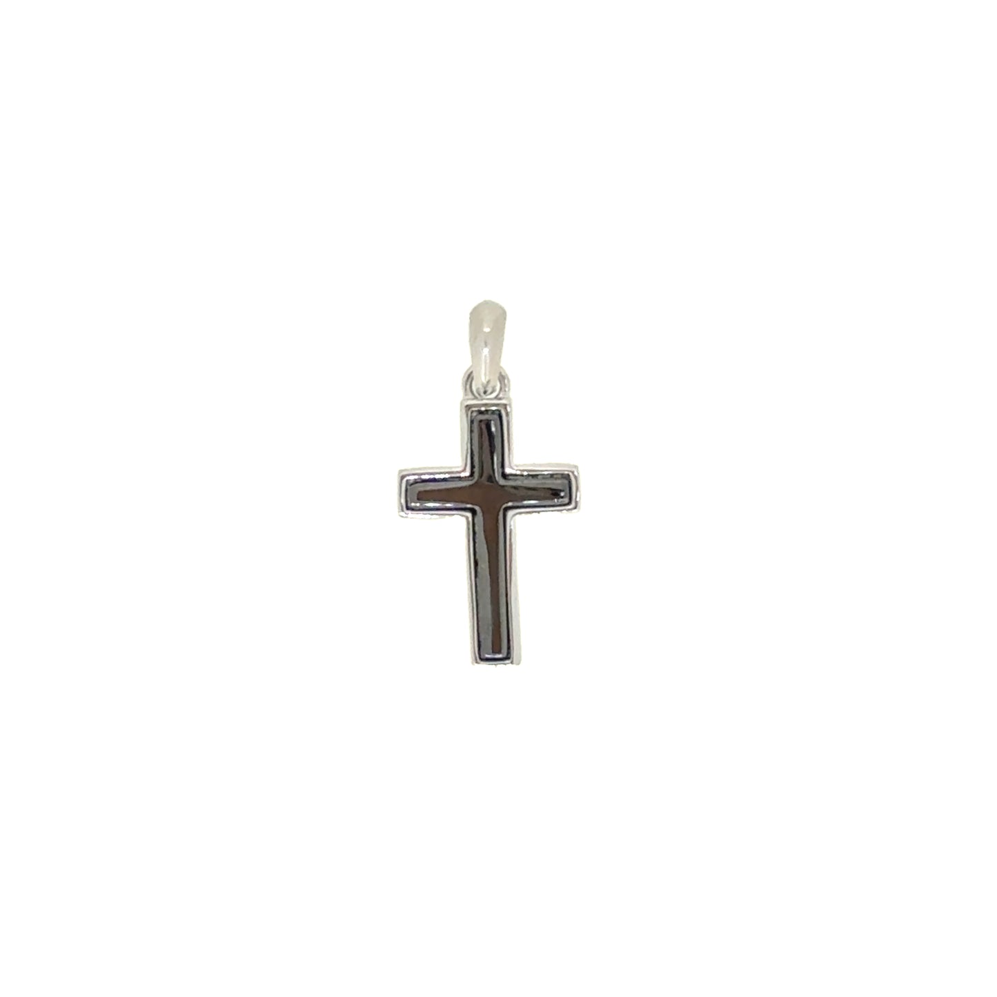 Two Tone Polished Center Cross Pendant Charm   (SCM-005-BK-RH)