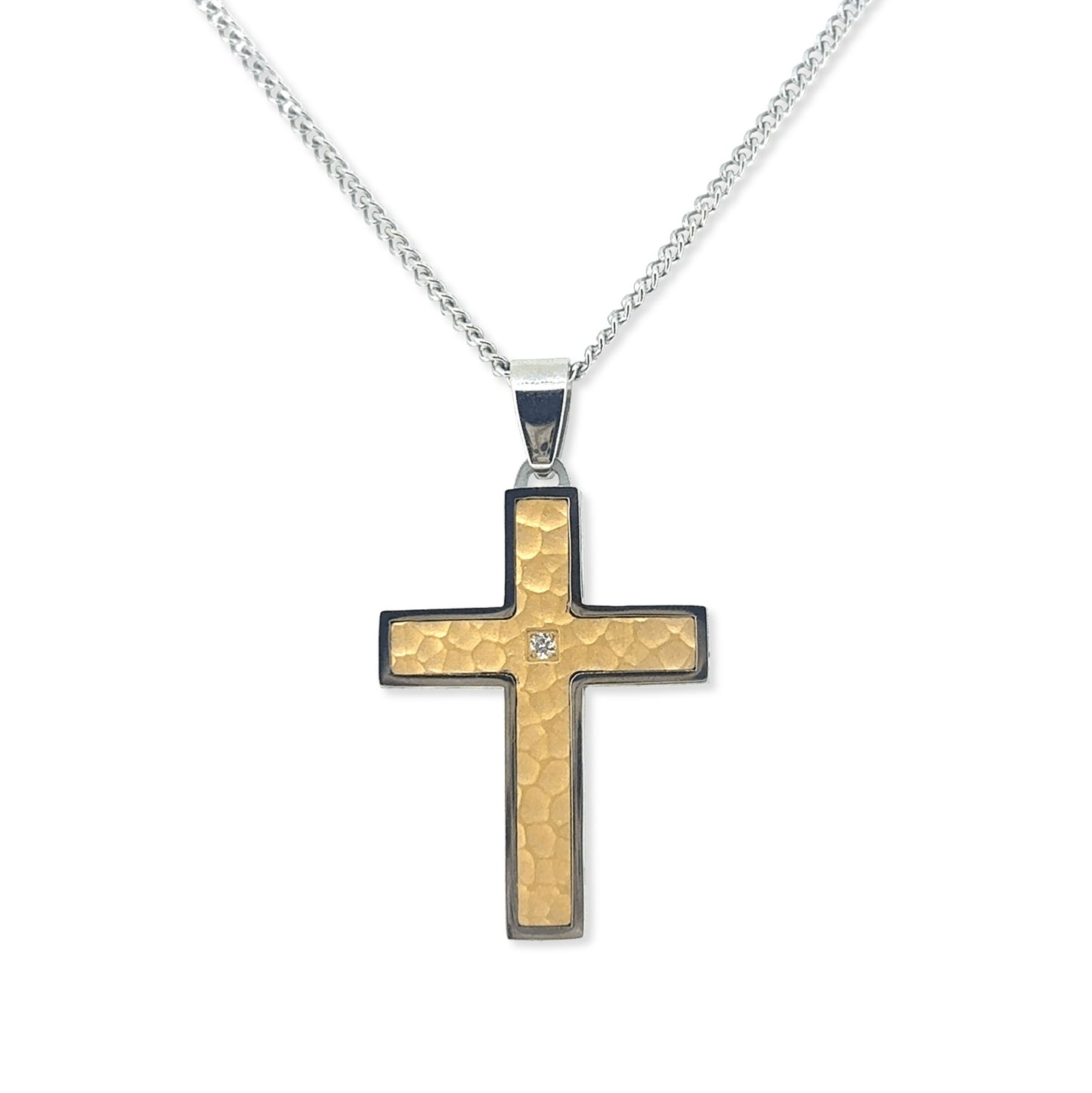 Two Tone Cross with Diamond Accent   (TCR-115)