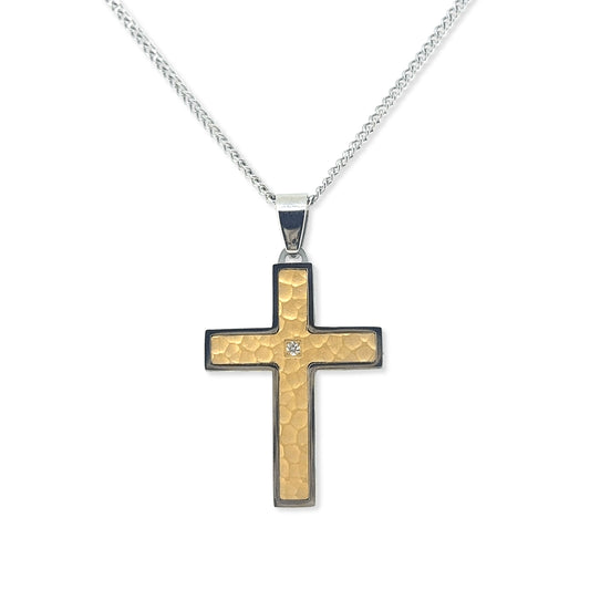 Two Tone Cross with Diamond Accent   (TCR-115)